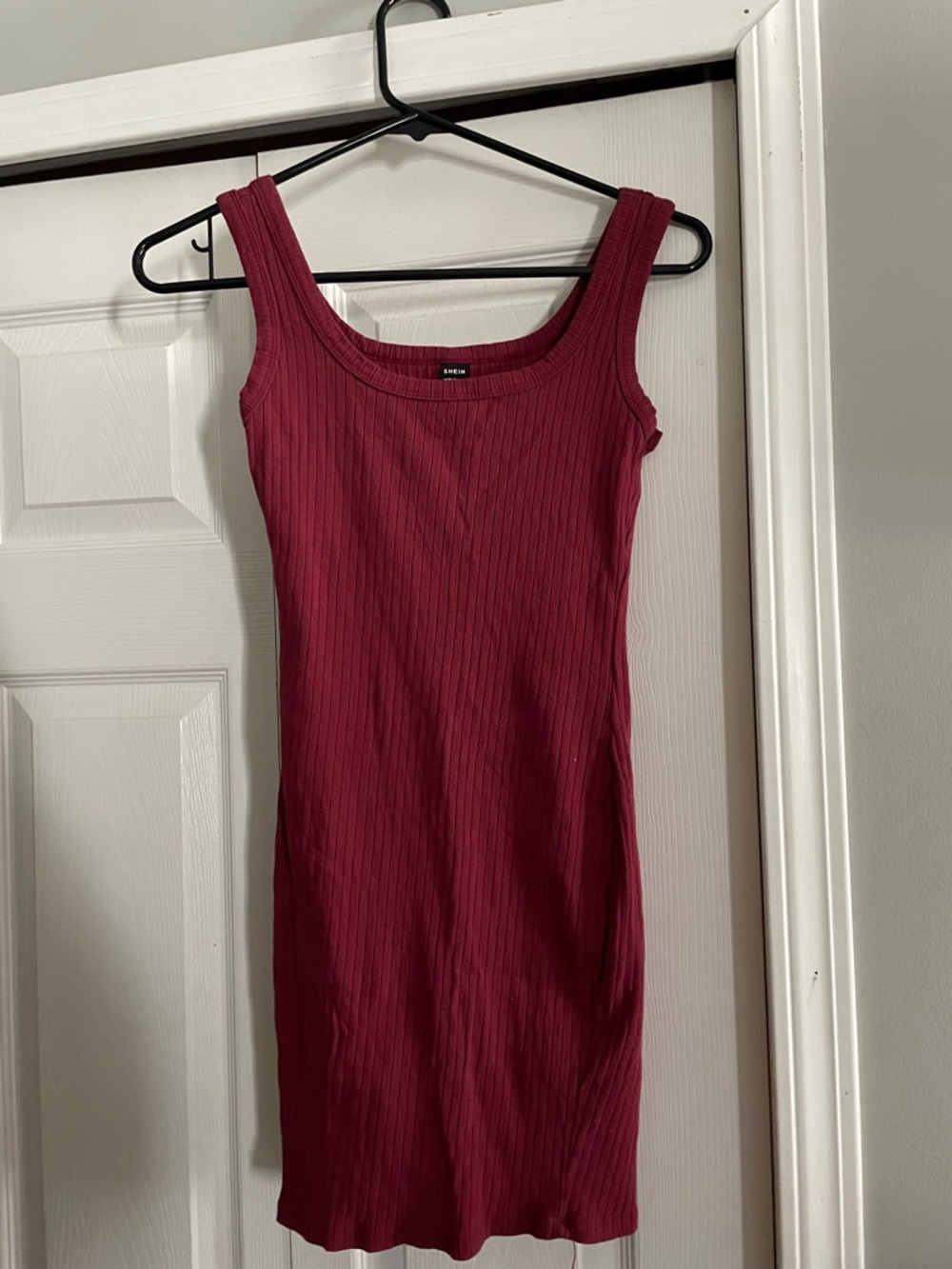 SHEIN Ribbed Tank Mini Dress in Burgundy
